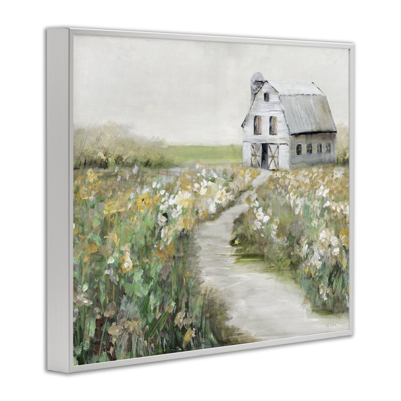 «Farmyard Path to Barn», art de la giclée encadrée par Sally Swatland, Giclée encadrée blanc bord de mer, H 16 po x l 20 po
