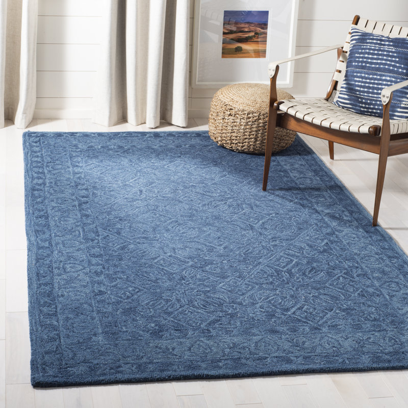 Tapis bleu marine en laine / coton touffeté à la main Pimentel, Rectangle 5 pi x 8 pi