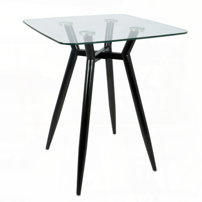 Mid-Century Modern Square Counter Table with Glass or Wood Top – Black Metal Legs