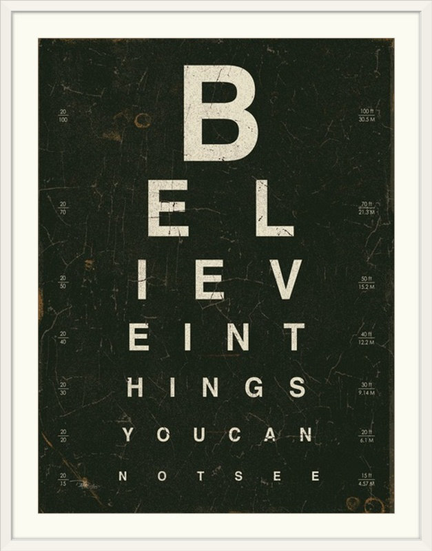 « eye chart iii », art textuel, Cadre blanc, H 24 po x l 20 po x P 1 po