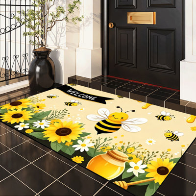  Tapis d'entrée antidérapant pour l'extérieur, 24 po x 36 po, abeille tournesol