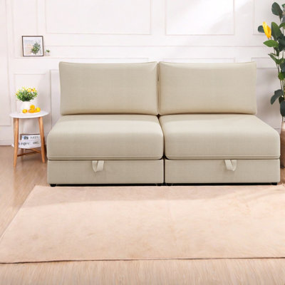Canapé d'angle avec rangement, canapé modulable 2 places en tissu beige, style moderne pour la maison