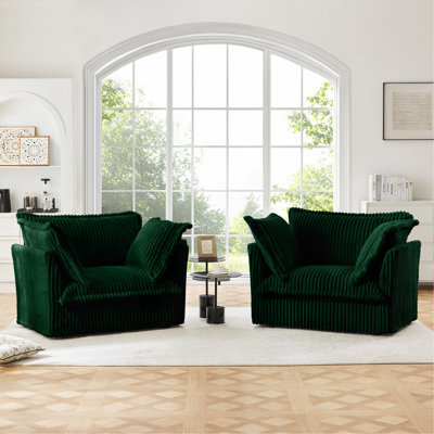 Ensemble de 2 fauteuils, ensemble de chaises d'appoint à siège profond pour salon, salle de lecture, chambre à coucher et espaces de travail, ensembles de fauteuils avec grands coussins moelleux, tissu en velours côtelé vert