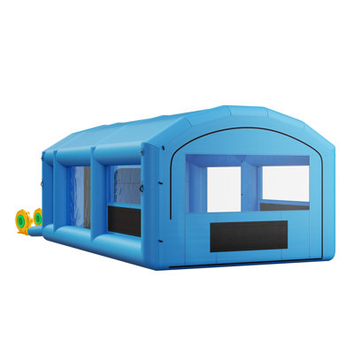 Cabine de peinture gonflable, 7 x 4 x 2,7 m, tente de pulvérisation portative avec souffleurs 480 W + 750 W, grands filtres, zone de change, toit arqué pour motos, quads et meubles de taille moyenne, bleu