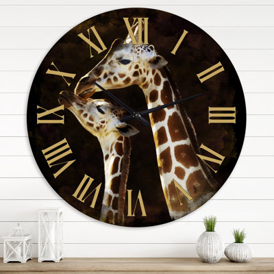 Portrait de deux girafes s'embrassant - horloge murale