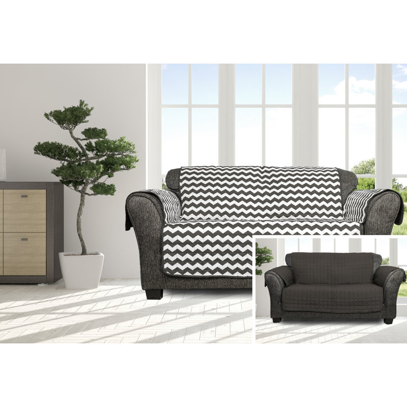 Housse pour causeuse à coussins carrés / rectangulaires à chevrons, Gris