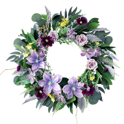 Couronne de clématite artificielle 21,65 pouces avec feuilles vertes