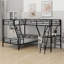 Lit simple superposé en forme de L simple au-dessus d'un lit mezzanine simple avec bureau et 2 échelles