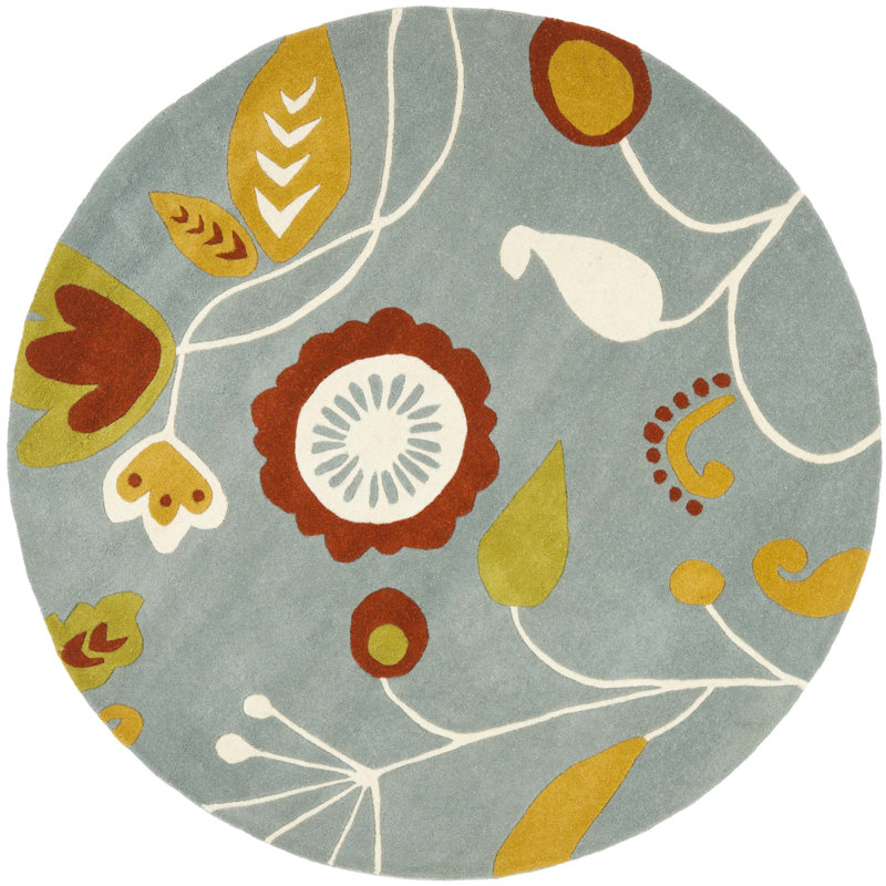 Soho Hand Tufted Wool And Viscose Floral Rug, Round 6'