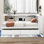 Lit de jour simple blanc avec armoires et ports de rangement - Fabrication solide pour une chambre à coucher confortable et bien rangée avec des tiroirs pratiques