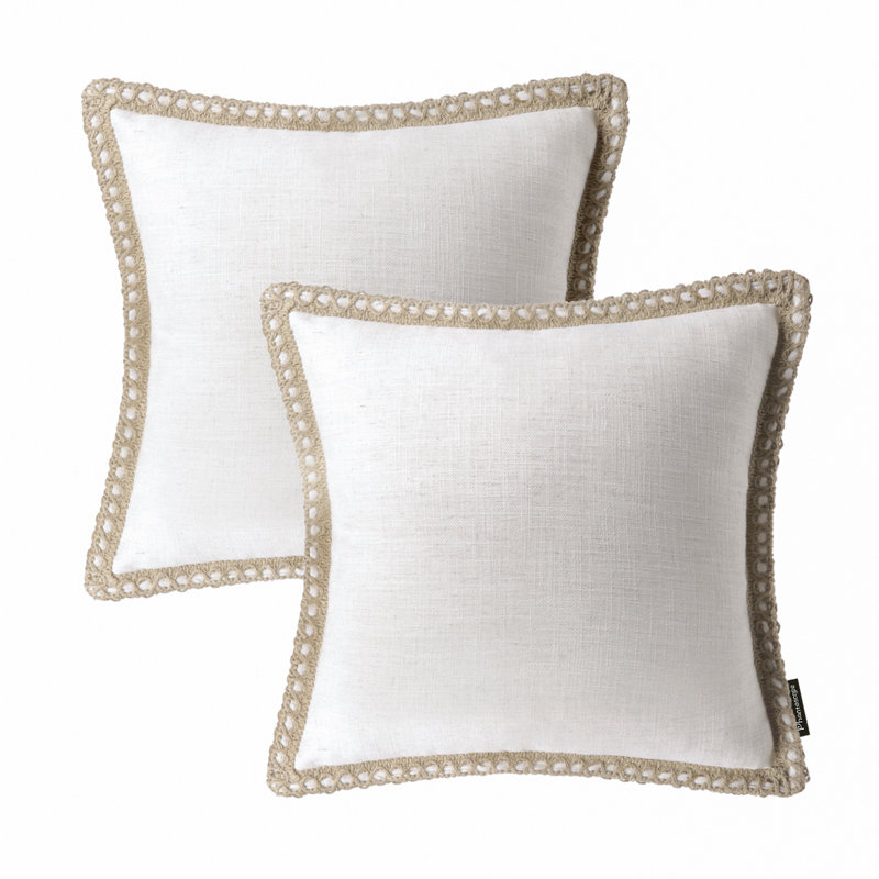 Coussin décoratif décoratif en mélange de lin 18 po, Pillow Cover Only - No Insert, Offwhite