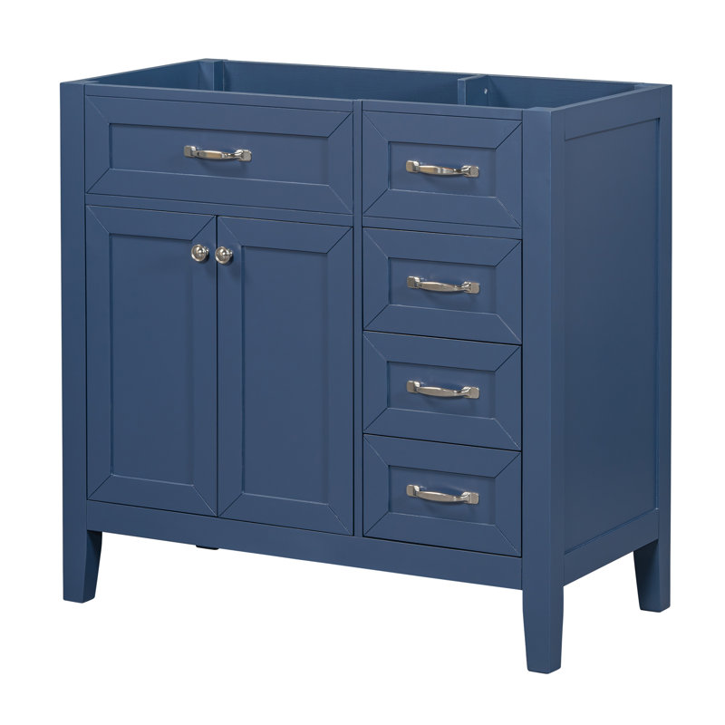 Meuble-lavabo 36 po sans lavabo, base d'armoire seulement, armoire de salle de bain avec tiroirs, structure solide et panneau de fibres à densité moyenne, bleu
