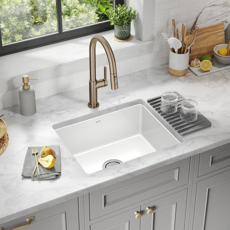 Undermount Porcelain Enameled Steel Single Bowl Kitchen Sink in White, White