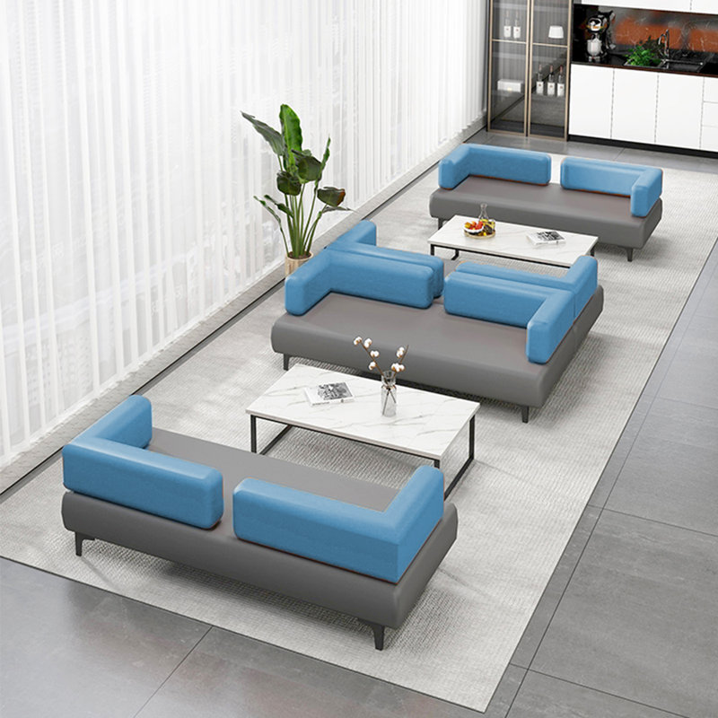 Banc rembourré en similicuir, Gris / bleu
