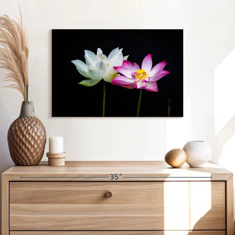 Harnek Pink And White Lotus Flowers, 16" H x 24" W