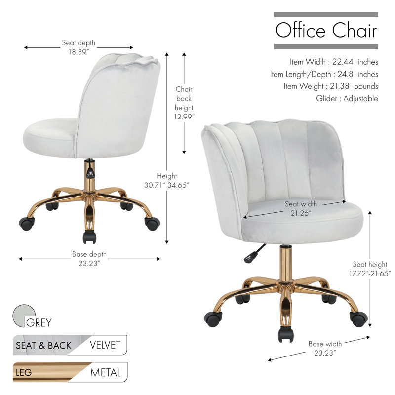 Chaise de bureau en velours Luciean, Gris