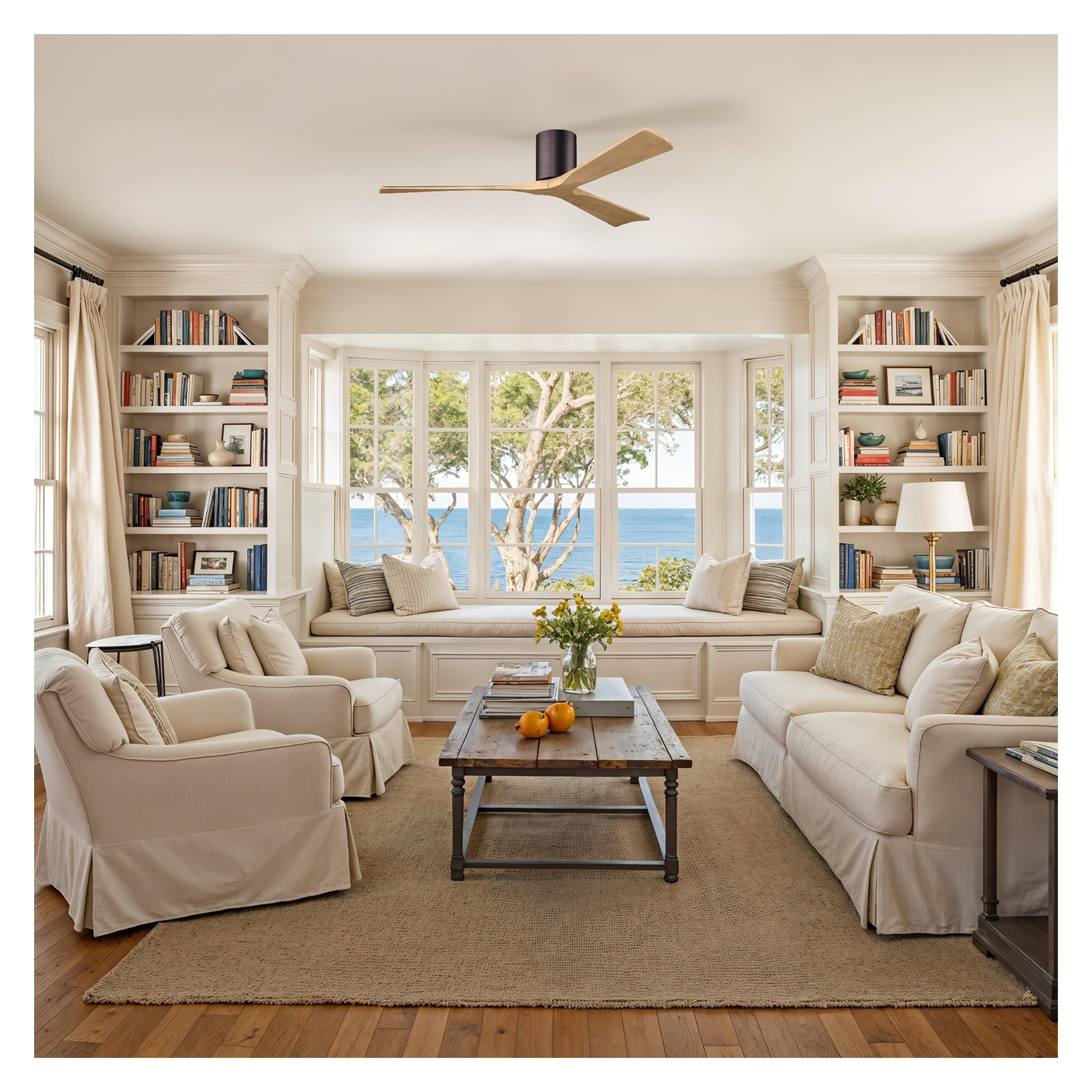 Olivier 3 Blade Ceiling Fan, Brushed Bronze, Light Maple Tone, 60"