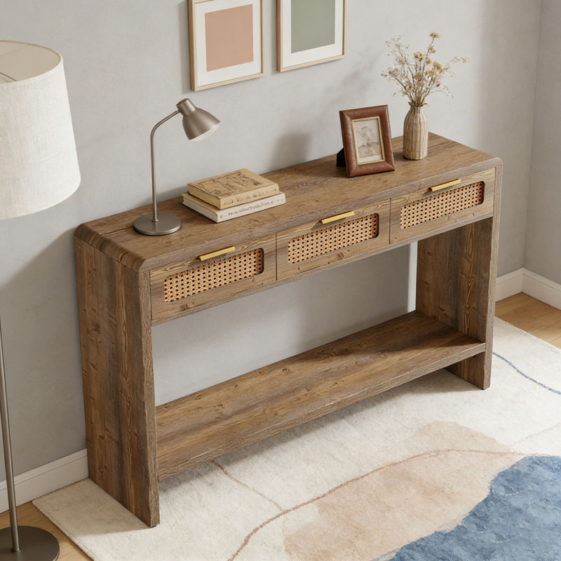 55" Entryway Table, Narrow 2-Tier Sofa Table