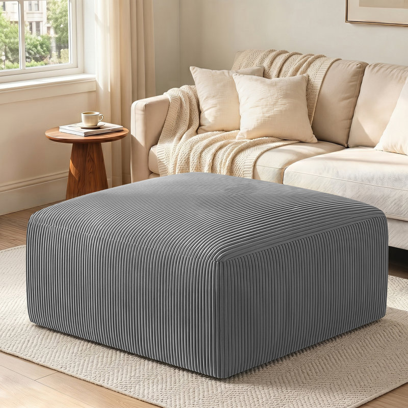 40.75" Wide Compression Corduroy Fluffy Ottoman for Living Room (Set of 1), Gray