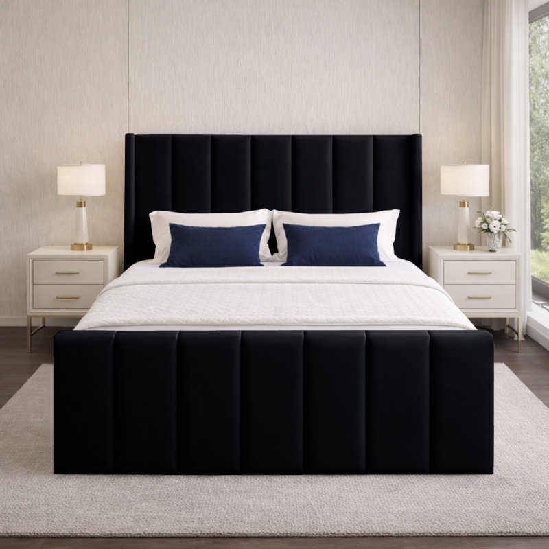 Premium Wingback Storage Bed Frame, Black, Single (3')
