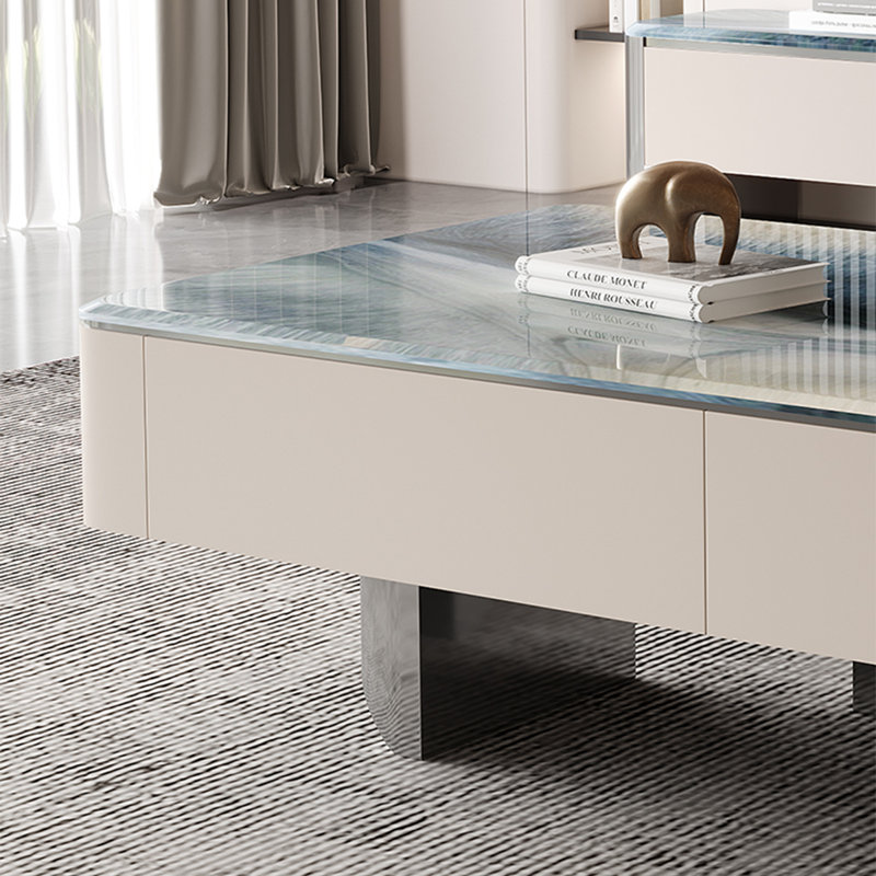 Table basse rectangulaire en pierre micro-cristalline, H 17,7 po x L 55,1 po x l 27,6 po, Bleu/gris