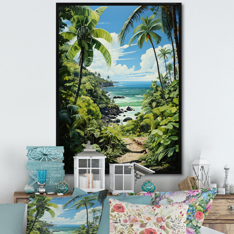 Batta Palm Trees At The Beach II, reproduction d'art sur toile encadrée, H 32 po x l 24 po x P 1 po, Cadre flottant noir