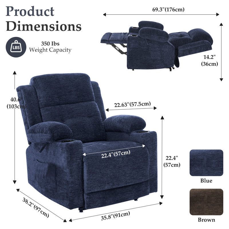 35.7″ Wide Luxury Power Lift Chair with Electric Recline, Blue