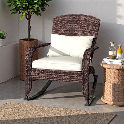 Chaise berçante Adirondack, osier d'extérieur, dossier haut, coussin et coussin, véranda et balcon