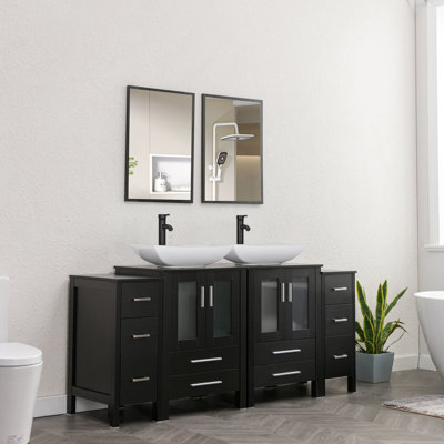 Rameesha 72" Double Sink Bathroom Vanity Set with Manufactured Wood Top, Ceramic Sink, Faucet, Mirror Not Included