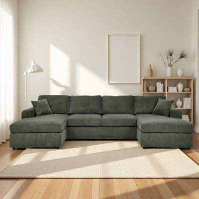 Corduroy Double-chaise Sectional,u-shaped Sectional Sofa For Living Room