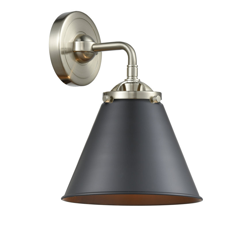 Donovan Armed Sconce, 60 Watt Vintage Incandescent Bulb, Matte Black, Brushed Satin Nickel