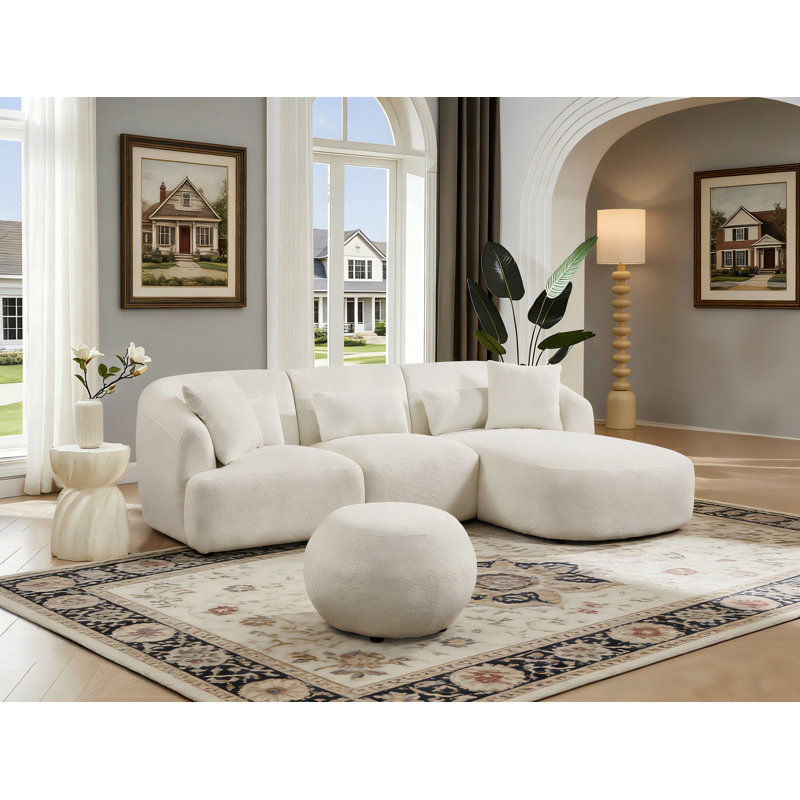 4-Piece Arched Cloud Boucle Modular Sectional with Chaise & Ottoman, Beige