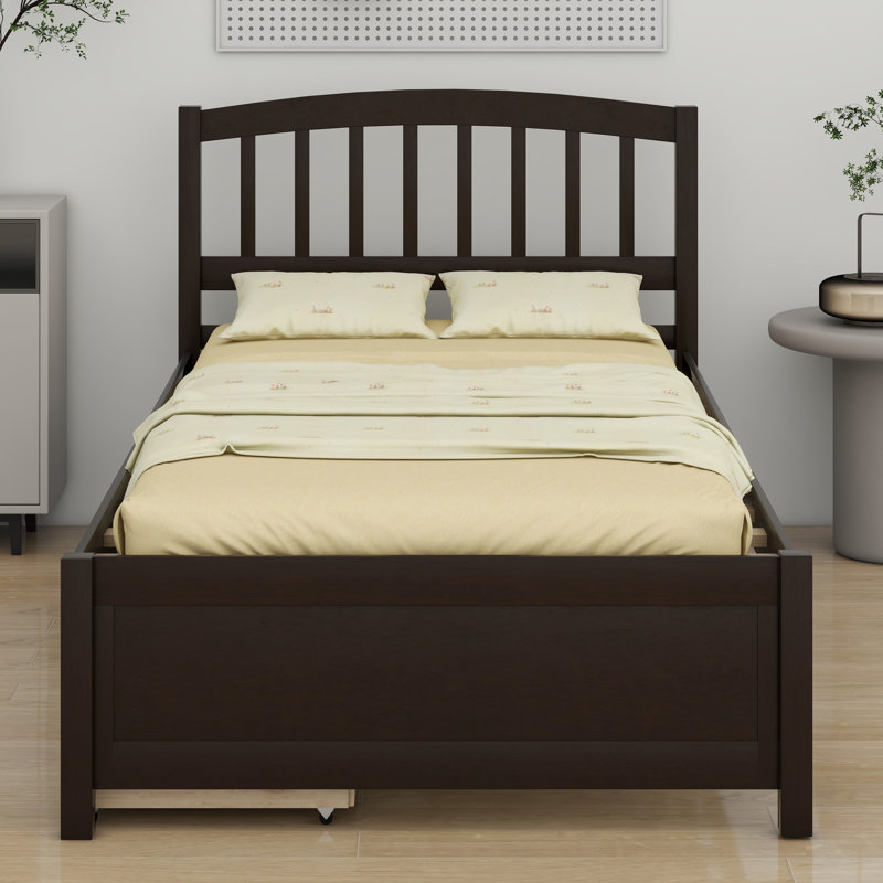 Base de lit plateforme avec tiroirs en bois, Espresso