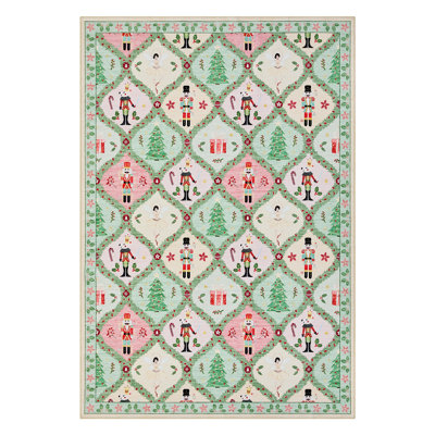 Christmas Rug Machine Washable Living Room Area Rug with Non Slip Backing, Ultra Soft Stain Resistant Low Pile Floor Carpet for Dining Room Bedroom Home Office Decoration