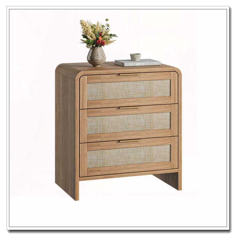 Rattan Nightstand with Charging Station, 2, Caramel