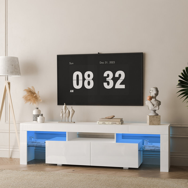 Meuble télé ultrabrillant avec lumières DEL, Blanc