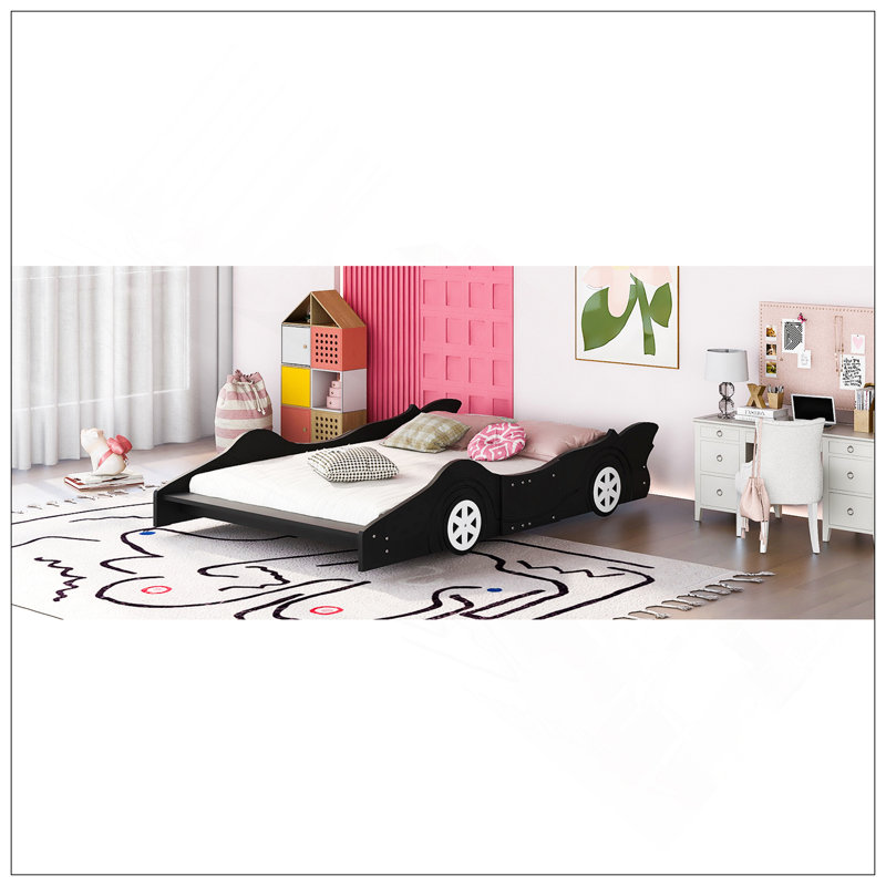 Lit plateforme avec roulettes Race, Noir, Double