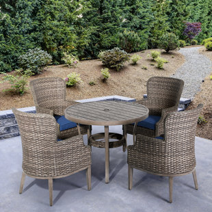Tenaya 4 - Person Wicker Patio Dining Set with Round Table