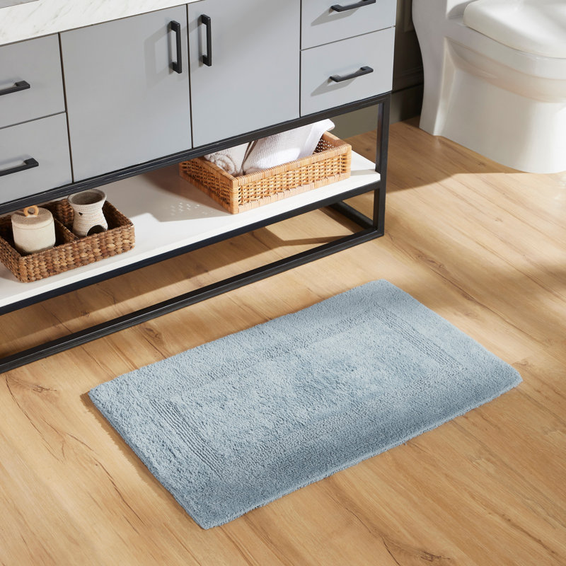 Rozanne Reversible Cotton Bath Rug, Blue, 21" x 34" Rectangle