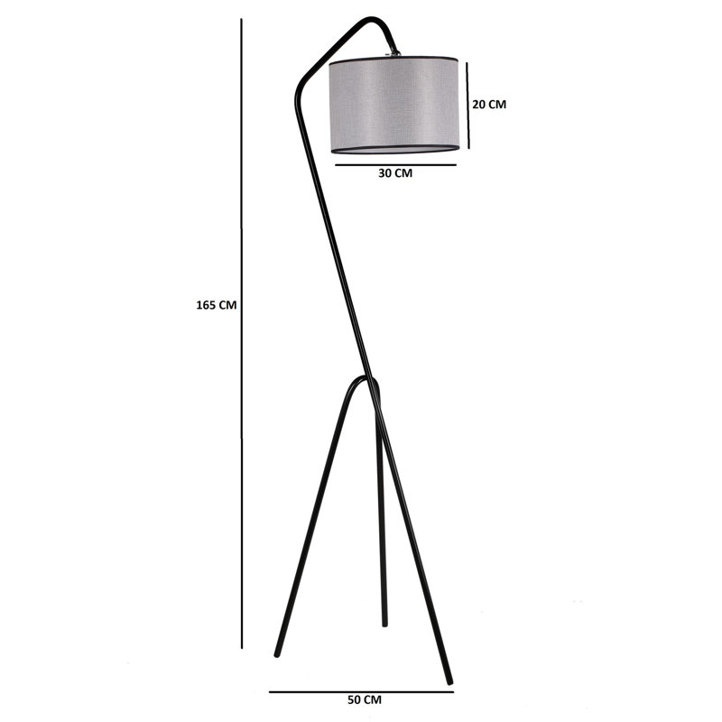 Lampe trépied 65 po Rascoe, Gris clair, Noir