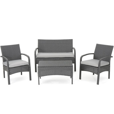 Pe 4 Piece Seating - Iron Frame Grey Waterproof Fabric Outdoor Chat 44 X 27.5 31.5 Inches Kd & 43.04 In. 27.36 31.6 In