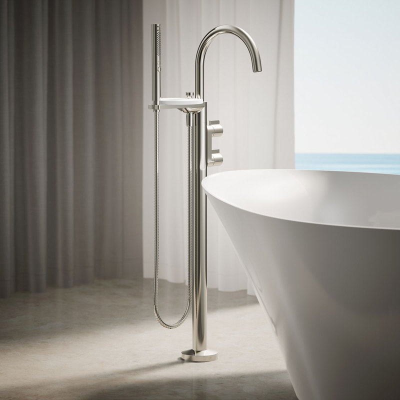 Components Floor-Mount Bath Filler Trim, Polished Nickel, Knob Handle