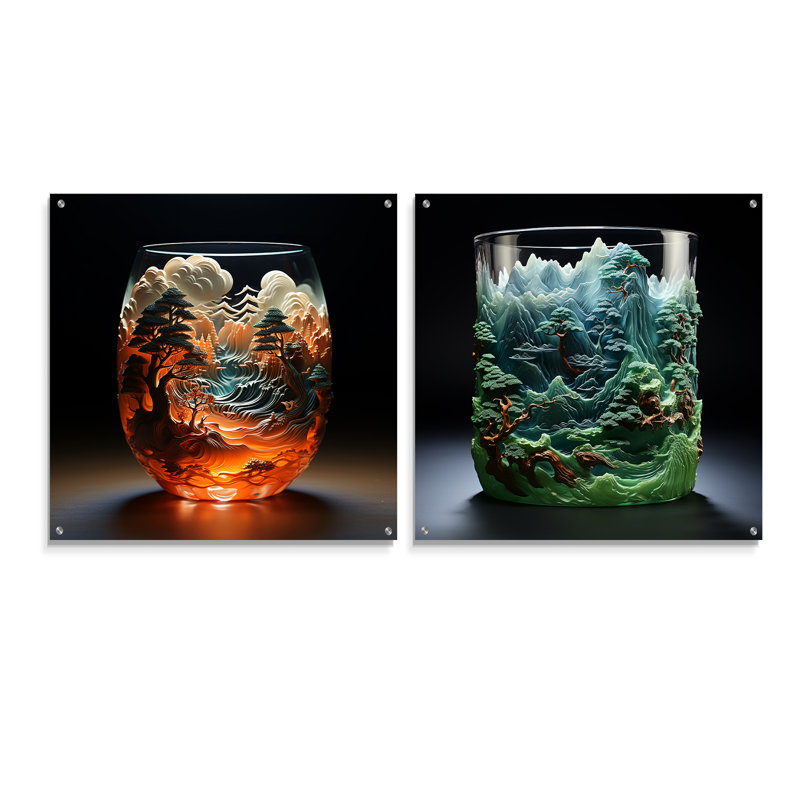 Ensemble de 2 verres muraux modernes en verre Modern Forest, H 36 po x l 73 po