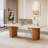 Travertine Slab Computer Desk With Semi-Circular Base In Wax Wood Finish