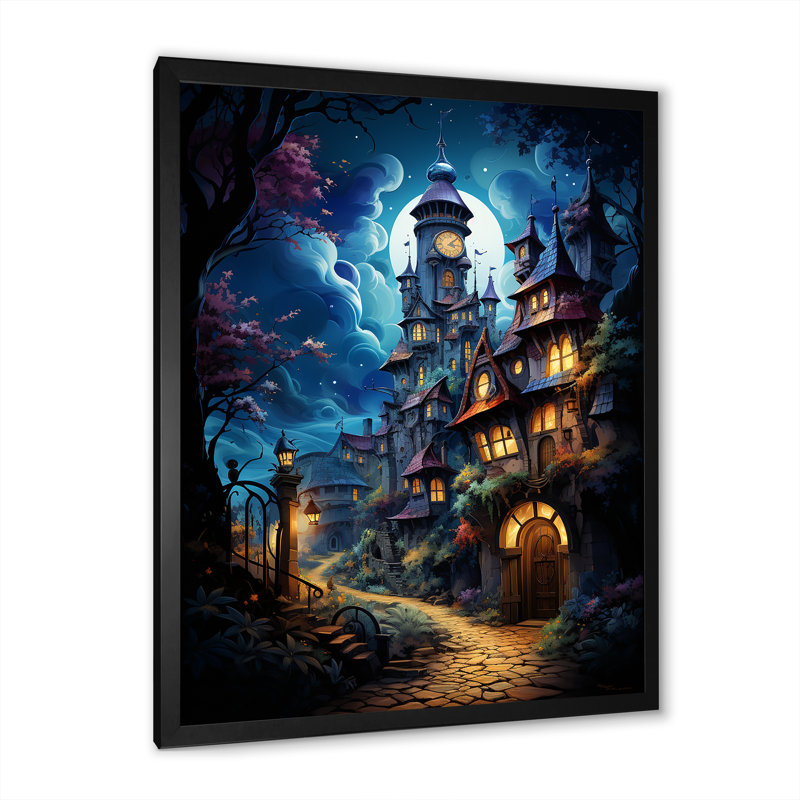 Kubit surréalisme la tour de l'horloge enchantée II - reproduction sur toile, H 40 po x l 30 po x P 1,5 po, Cadre photo noir