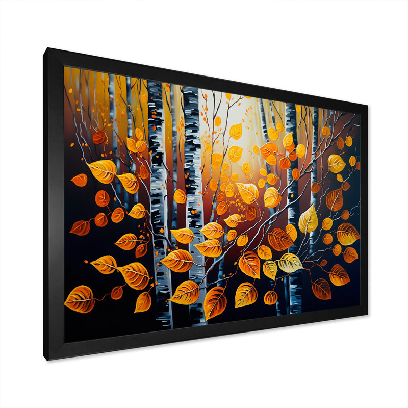 Into A Golden Birch Forest IV - Paysage, art mural sur toile, L 20 po x H 12 po, Cadre photo noir