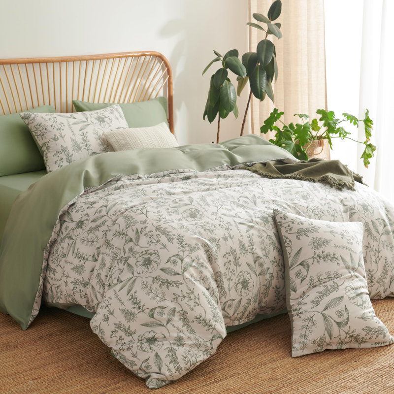 Ensemble d'édredon à motif floral 3 pièces Nayoroom, Édredon très grand + 2 taies décoratives très , Vert