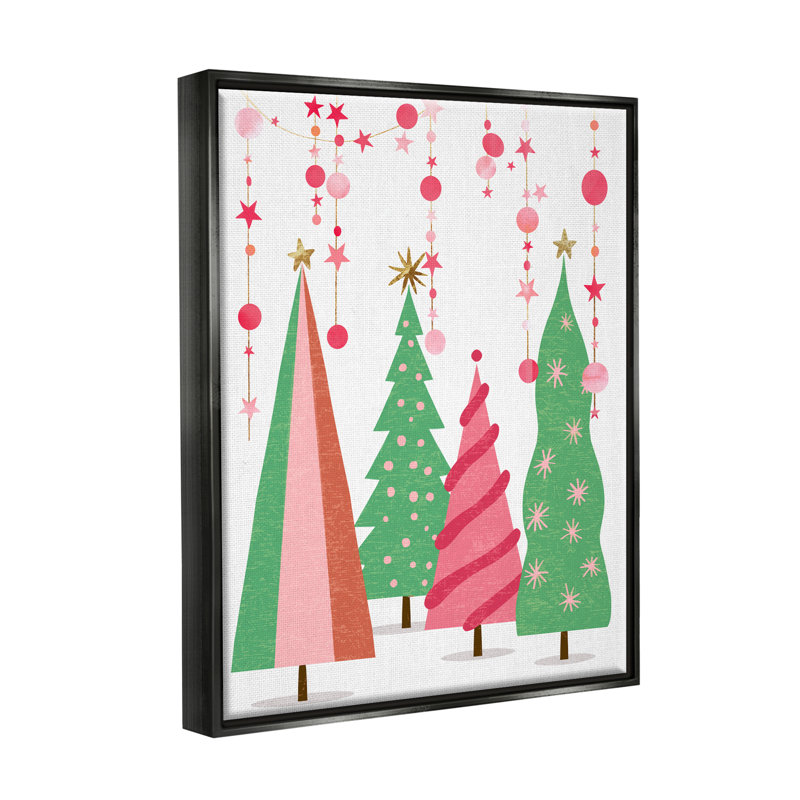 «Pink & Green Christmas Trees» par Ziwei Li, impression, H 31 po x l 25 po x P 1,7 po, Cadre flottant noir de jais