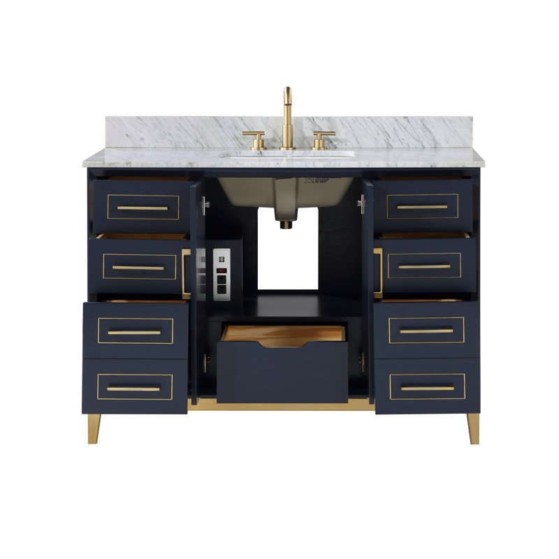 Gracie 48'' W Single Vanity, Carrara Marble, Pacific Blue