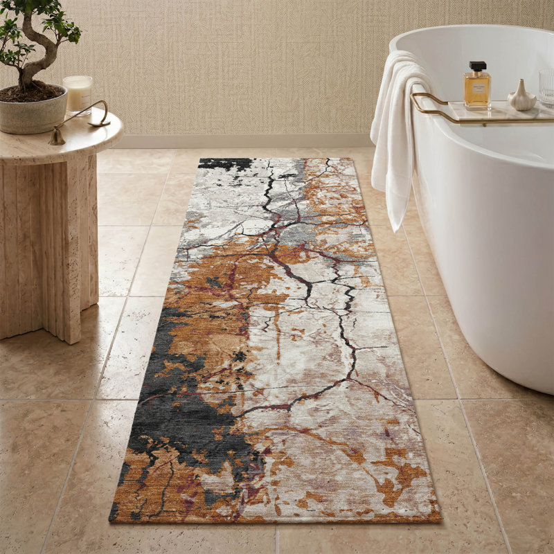 Tapis abstrait lavable à la machine de qualité supérieure Mayfield AMF2431, Paprika, 2'3" x 7'6" Runner
